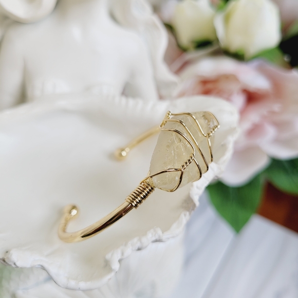 100% Citron Crystal Gemstone Bangle Bracelet Wire Wrapped Gold Tone Nwt - Picture 3 of 6